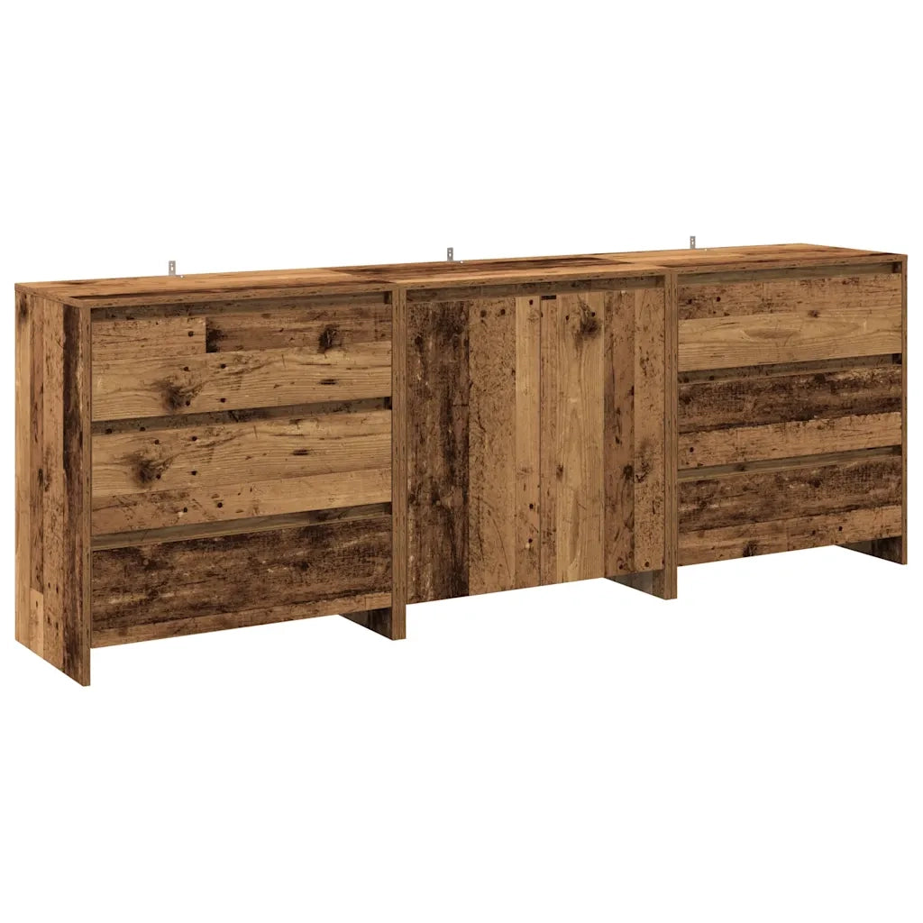 Credenza 3 pz Legno Antico in Legno Multistrato