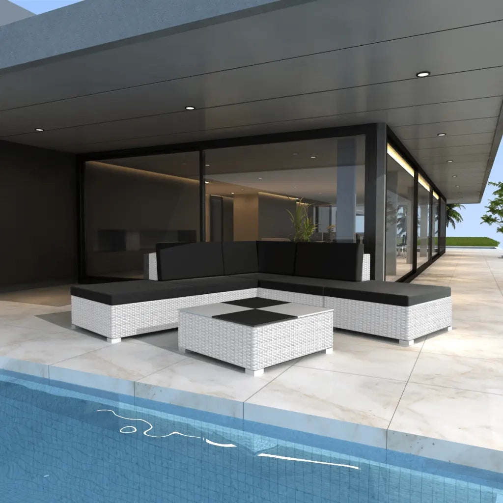 Set Divani da Giardino 6 pz con Cuscini in Polyrattan Bianco cod mxl 35058