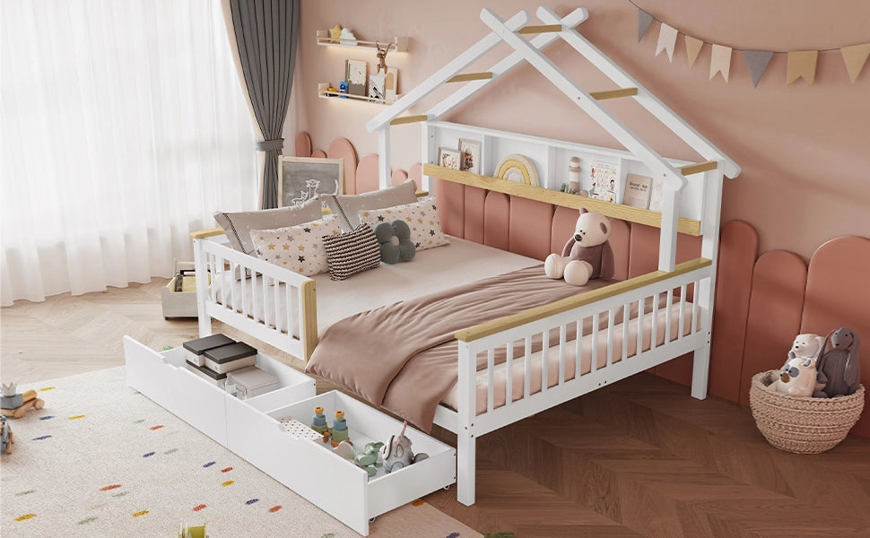 letto per bambini in legno massello e mdf bianco e naturale 140x200 cm