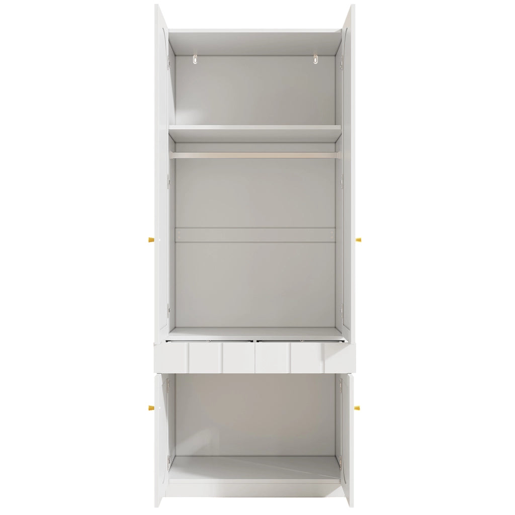 Armadio per bambini, 2 cassetti, ripiani, maniglie in metallo, 80??50??200 cm, bianco
