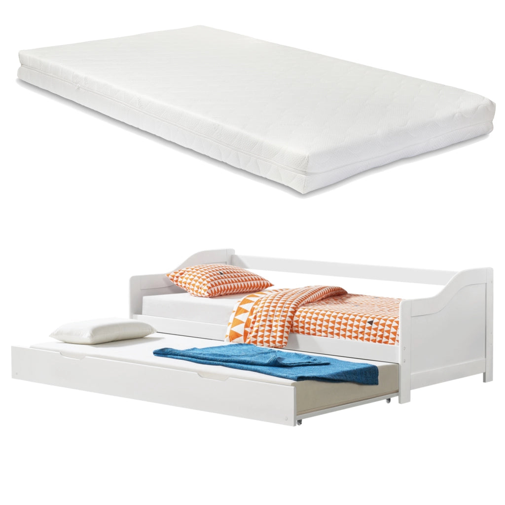 [en.casa] Divano con Secondo Letto Estraibile + 2 Materassi 90 x 200 cm 2 Posti Letto 2 Letti Singoli - Bianco