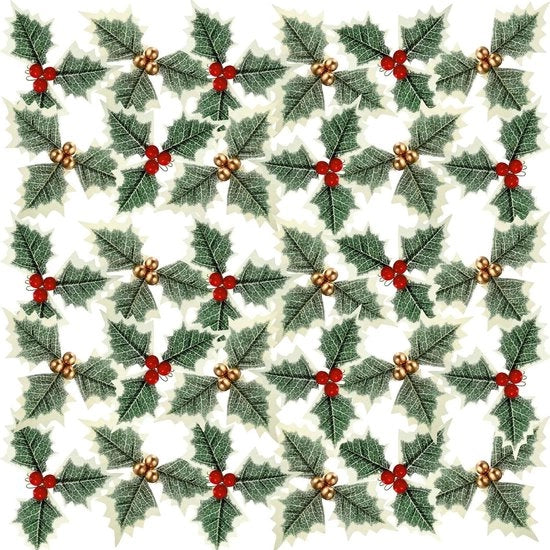 Decorazioni per Natale artificiali con foglie verdi - Baccelli rossi e dorati - Dennenappello - Arrangiamento di albero di Natale - Decorazioni - Matrimonio - Festa - Decorazione per casa - 30 pezzi