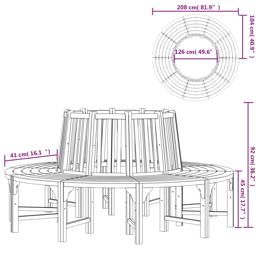 Panchina Albero Circolare Ø 208 Legno Massello di Eucalipto 3154103