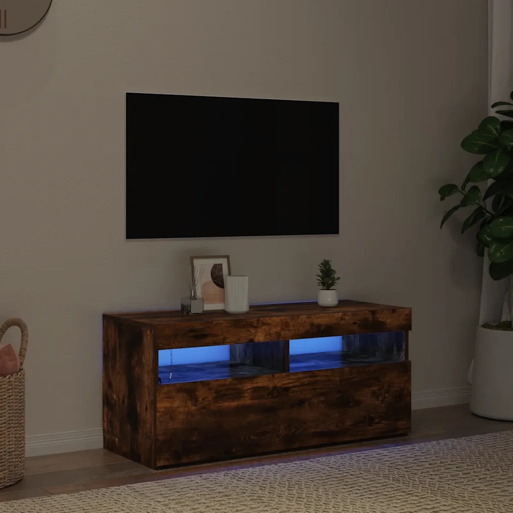 Mobile Porta TV con Luci LED Rovere Fumo 90x35x40 cm 815675