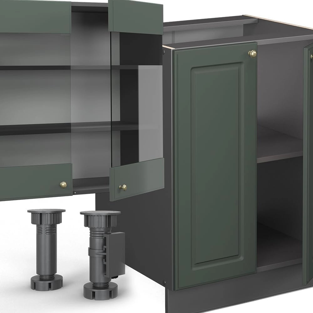 Cucina componibile Fame-Line, Verde-oro Country House/Antracite, 300 cm con armadio alto, PL Rovere, espandibile con moduli aggiuntivi e disposizione variabile