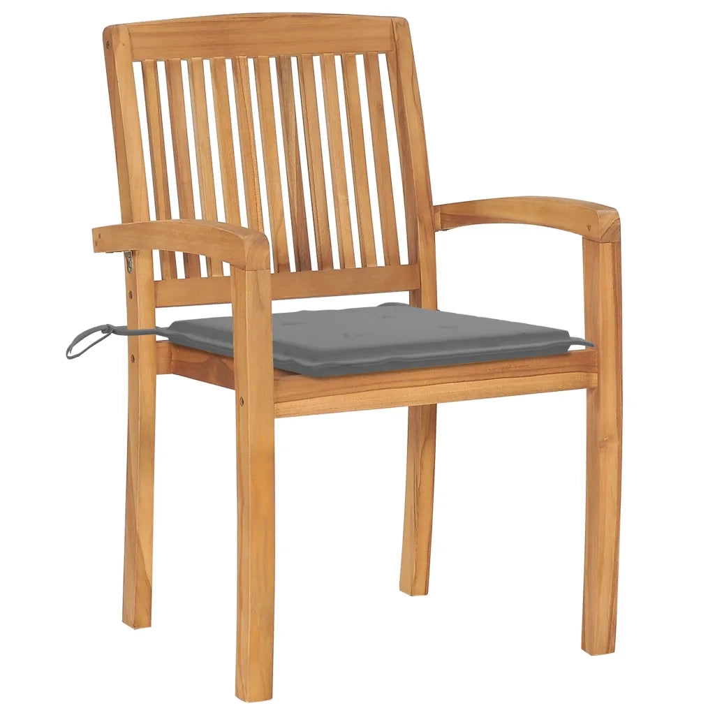 Sedie da Giardino 2 pz | Sedie da Esterno con Cuscini Grigi Massello di Teak