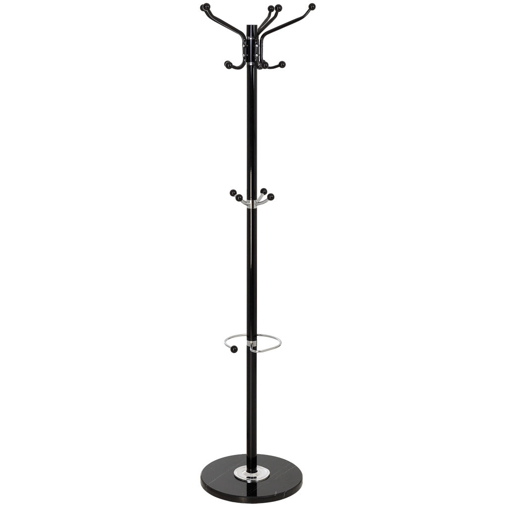 Perchero de metal negro con paraguero y 5 ganchos D36X172h cm