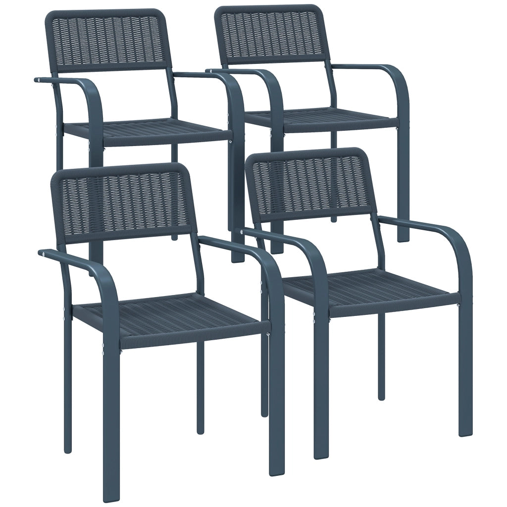 Set di 4 Sedie da Giardino Apilabili ¨C zephmum ¨C Grigio Scuro, Acciaio, 55x60x83 cm