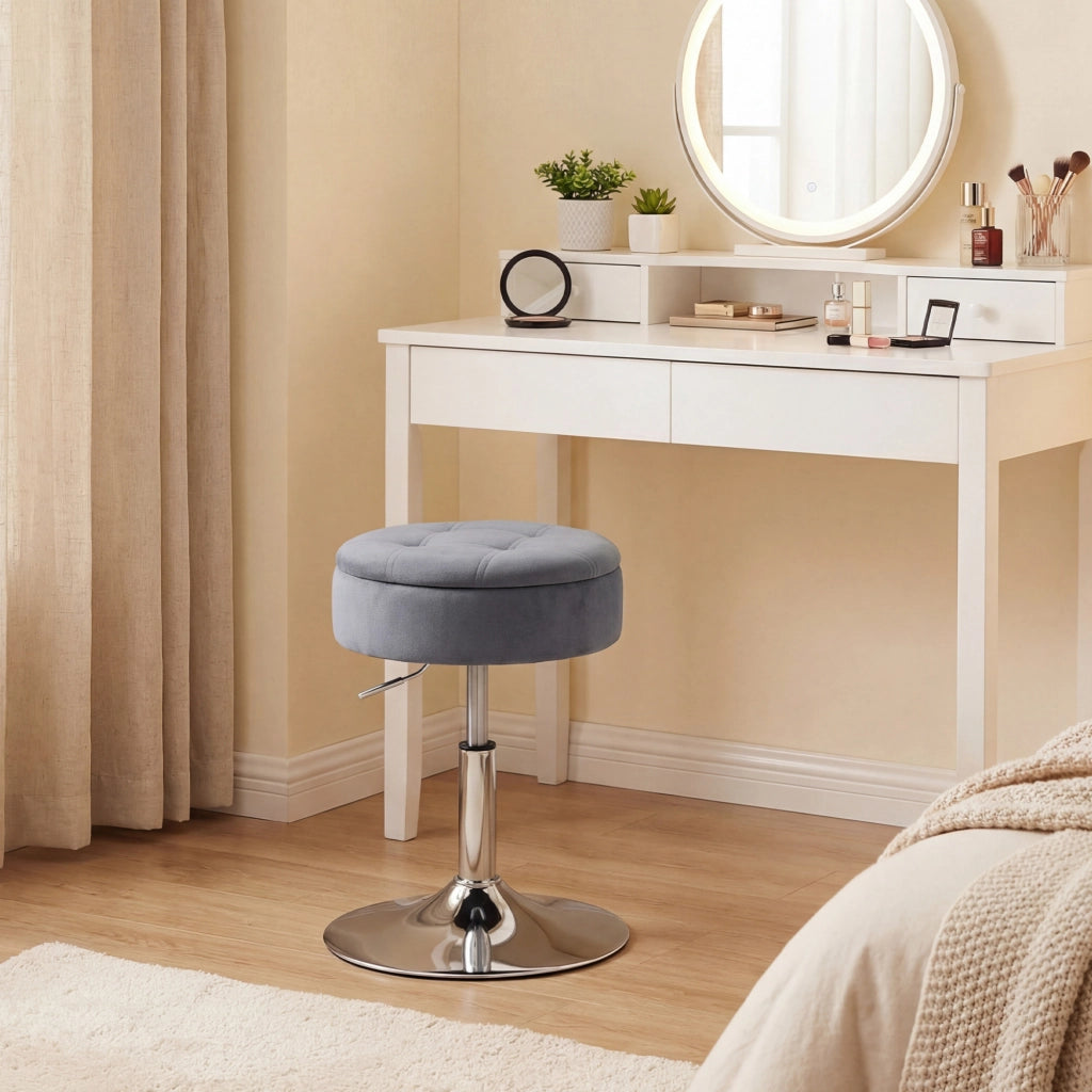 Sgabello da trucco in velluto con rotazione e altezza regolabile ¨C zephmum ¨C grigio 49-65 cm
