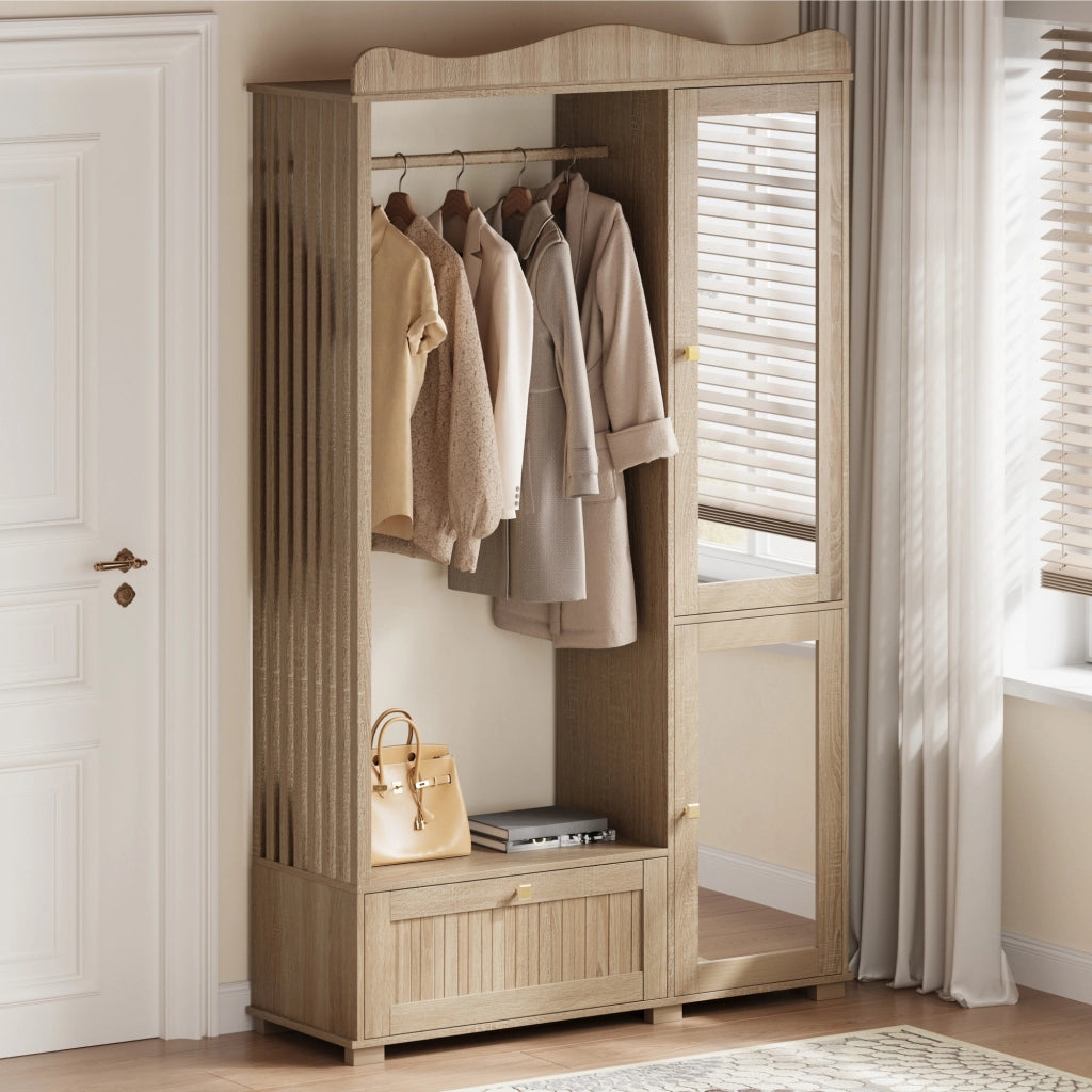 Armadio con Specchio e Appendiabiti ¨C MINIMAL ¨C Bianco, 2 Ante, Cassetti
