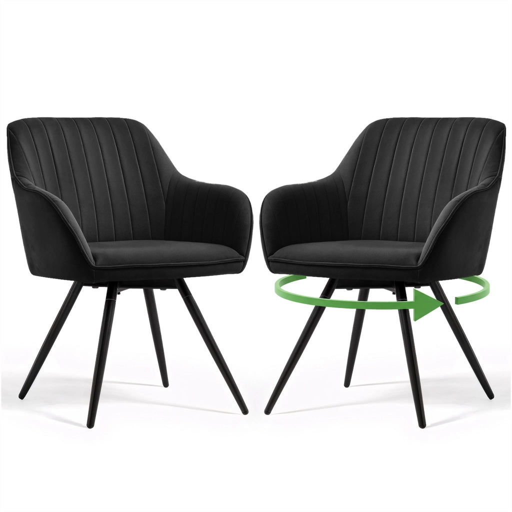 Set di 2 Sedie girevoli in velluto con cuciture TURNO Nero gambe nere