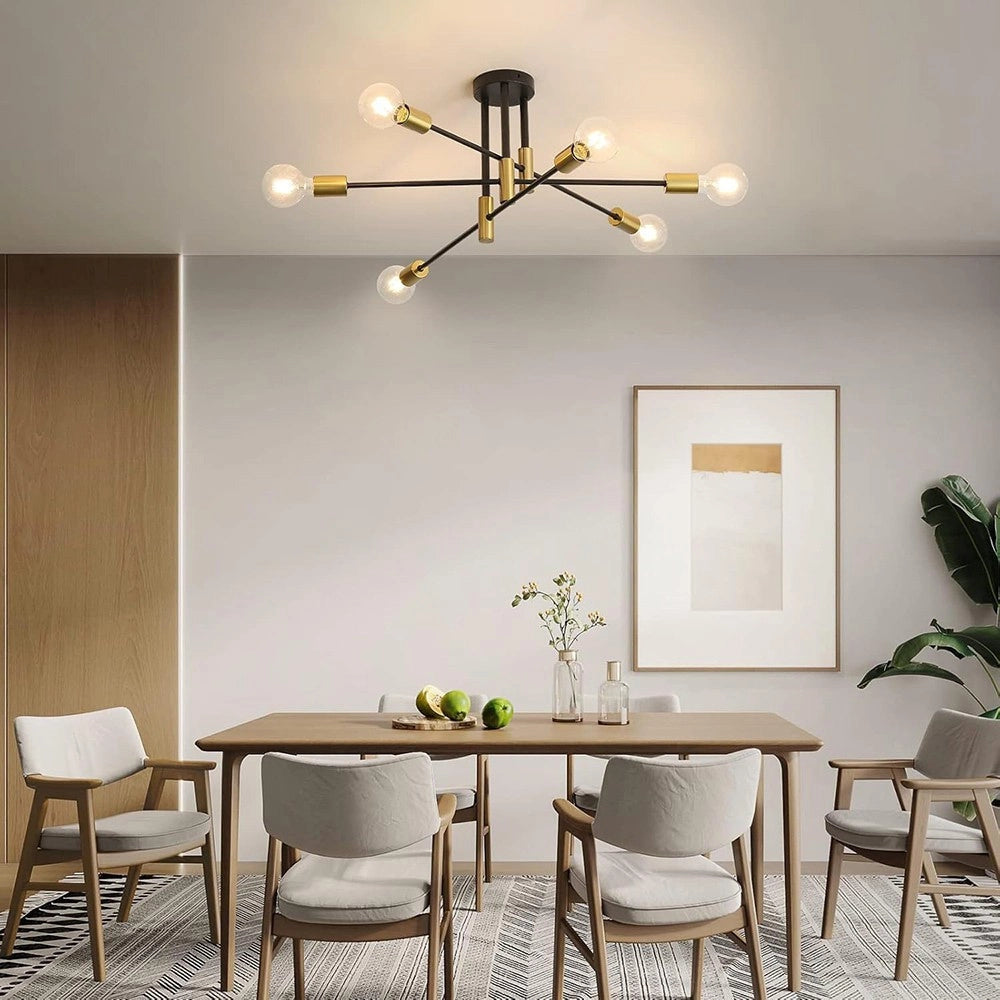 Trade Shop - Plafoniera Soffitto Design Industriale Moderna Nero Oro 6 Portalampada Attacco E27 Pn-14 -