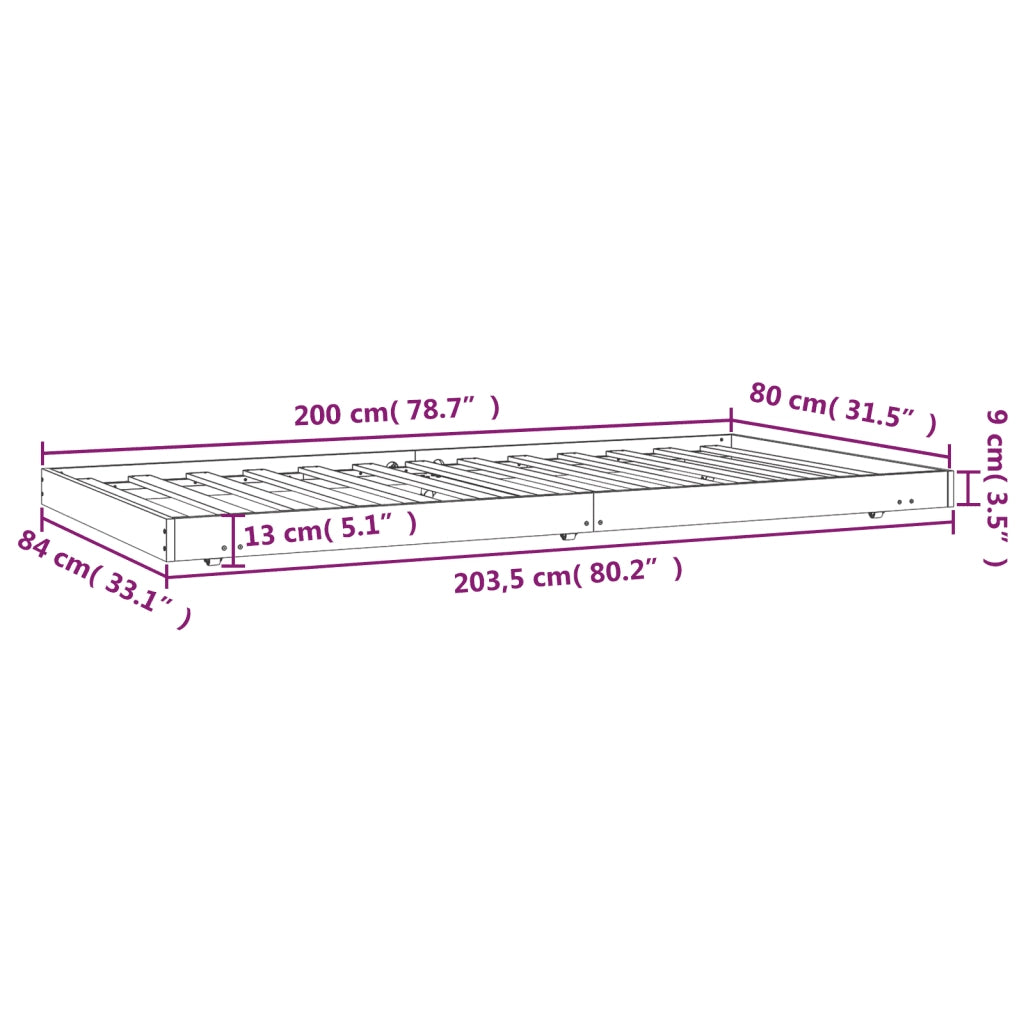Giroletto senza Materasso Bianco 80x200 cm Legno Massello Pino 823500