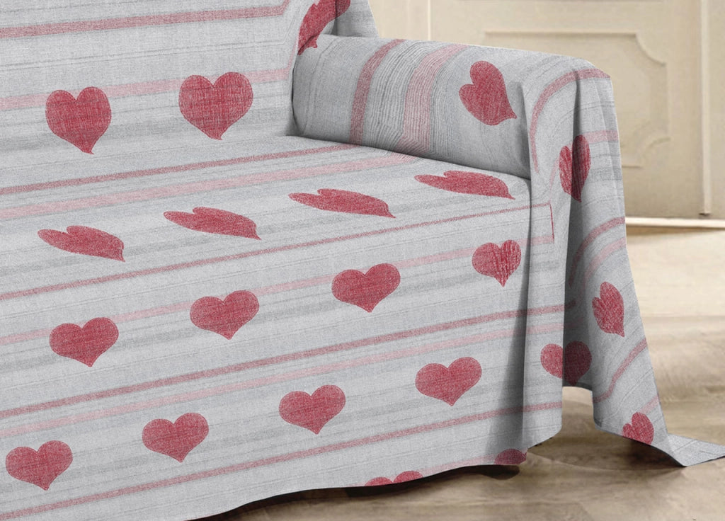 Telo Arredo Multiuso Linea Pensieri Delicati In 100% Cotone Dis Cuori 6979 - Matrimoniale - Rosso