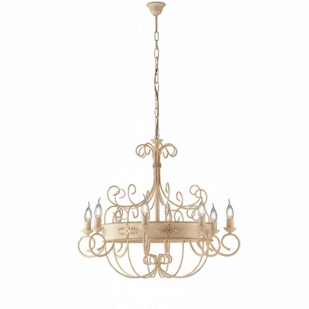 Lampadario Rustico Baltimora Metallo Avorio Oro 8 Luci E14