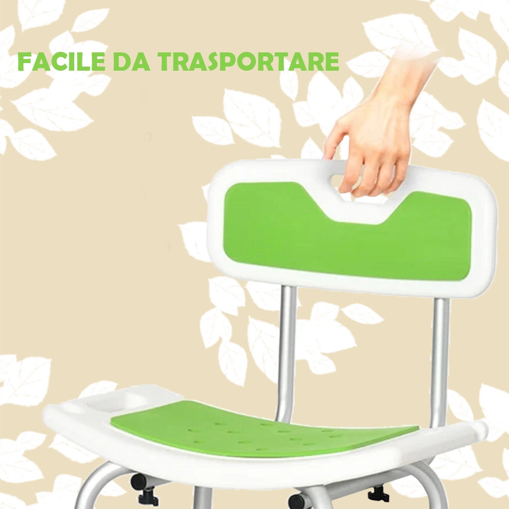 Sedia per Doccia con Altezza Regolabile in 6 Livelli Sedile Bagno Antiscivolo