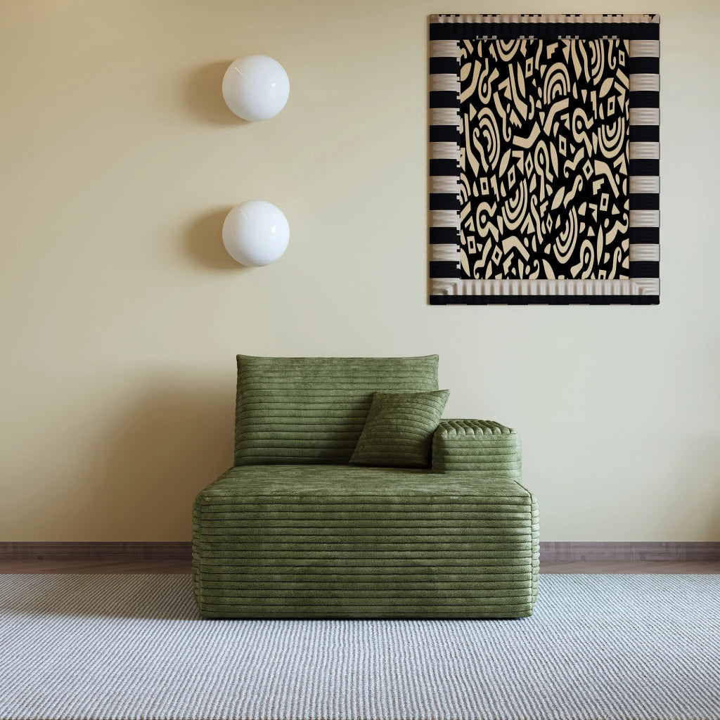 DIVANO angolare reversibile con chaise longue, tessuto corduroy verde