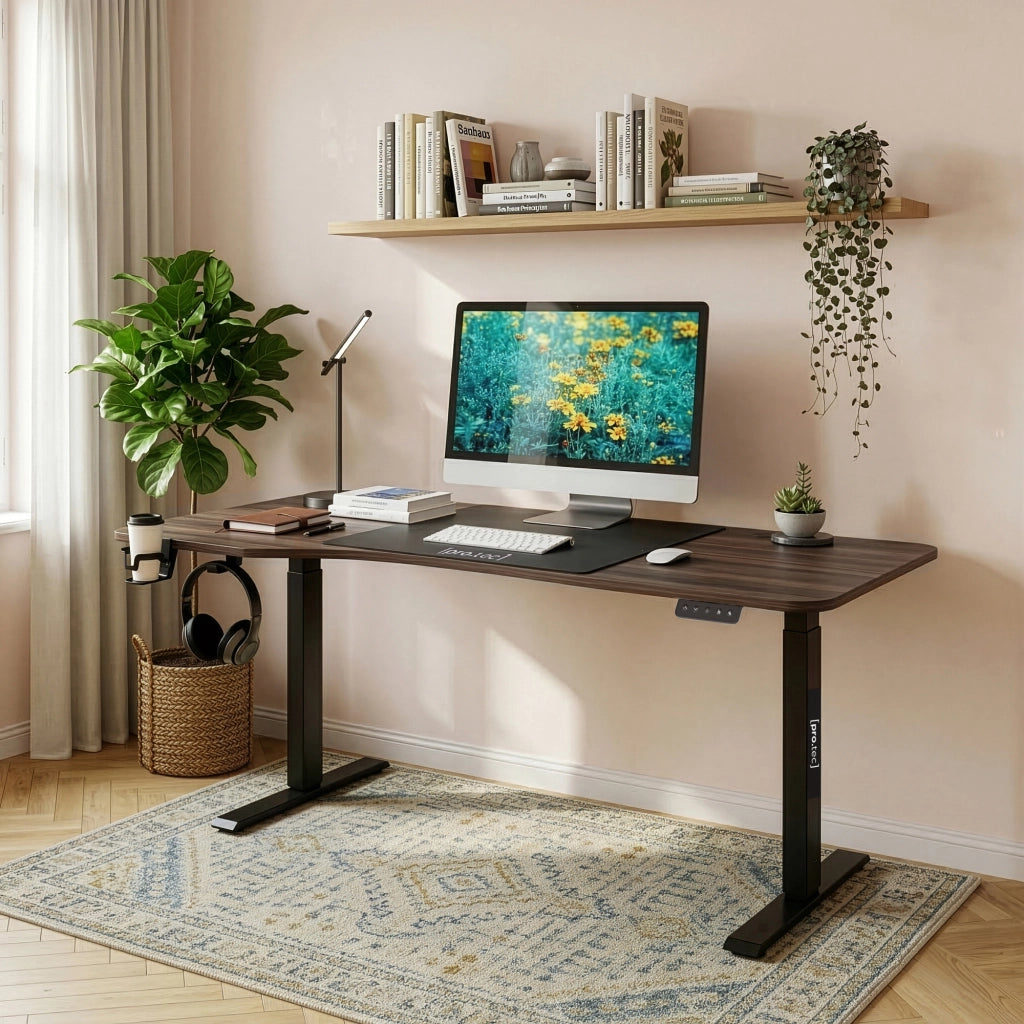 Scrivania 'Stryn' Regolabile in Altezza con Sollevamento Elettrico 160 x 60-75 Effetto Noce - pro.tec