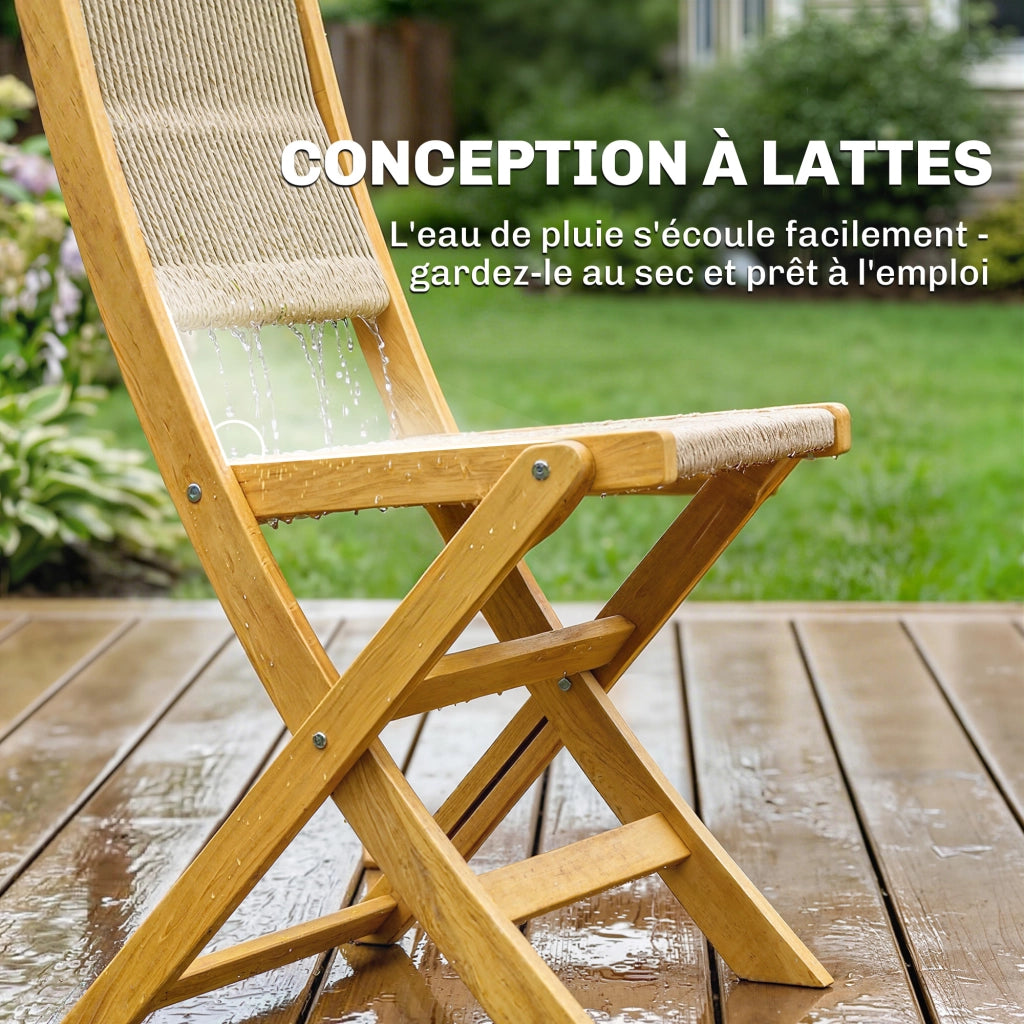 Tavolo da pranzo rotondo allungabile con 2 sedie pieghevoli ¨C Minimal ¨C Legno di acacia, corda PP naturale