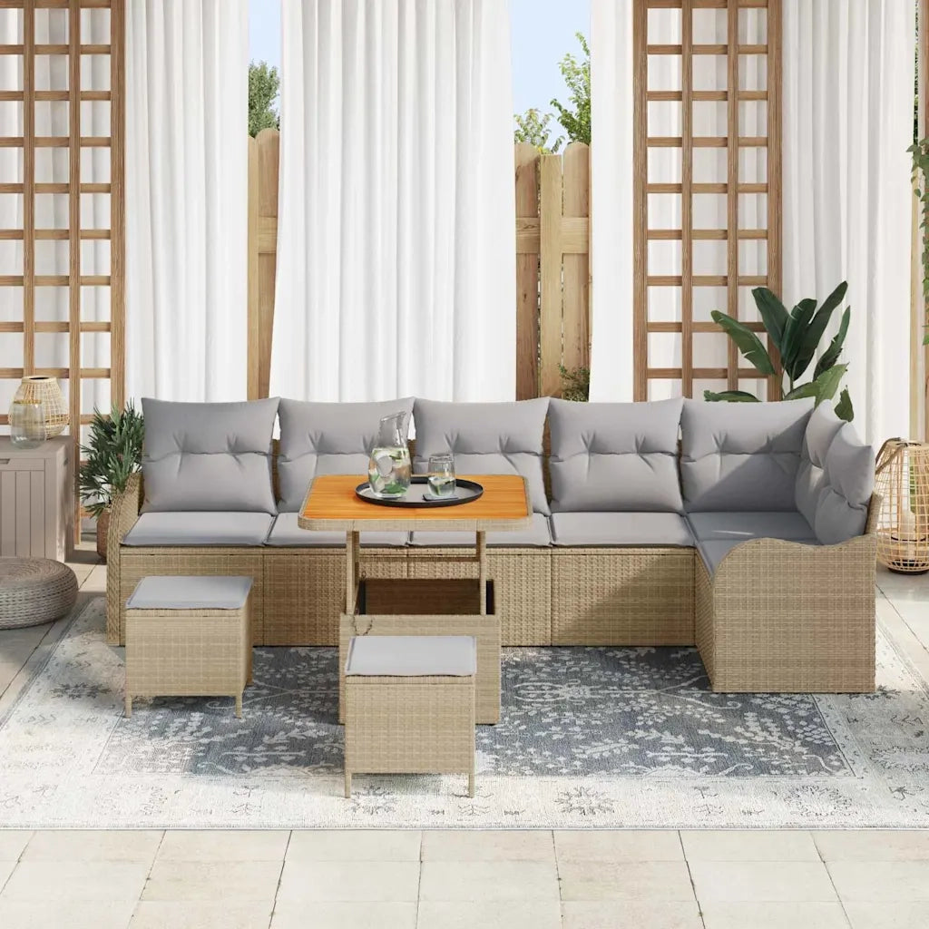 Set Divano da Giardino con cuscino 9 pcs Beige e Grigio Chiaro 3364232