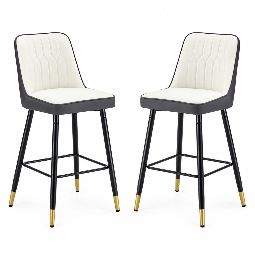 Set di 2 sgabelli da bar con schienale ergonomico in metallo e PU bianco e grigio scuro