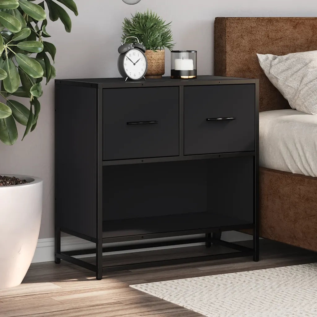 Comodino Nero 60x31x60 cm in Legno Multistrato e Metallo