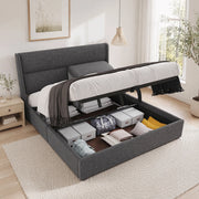 Letto matrimoniale 160x200 cm con testiera regolabile; contenitore idraulico in lino grigio