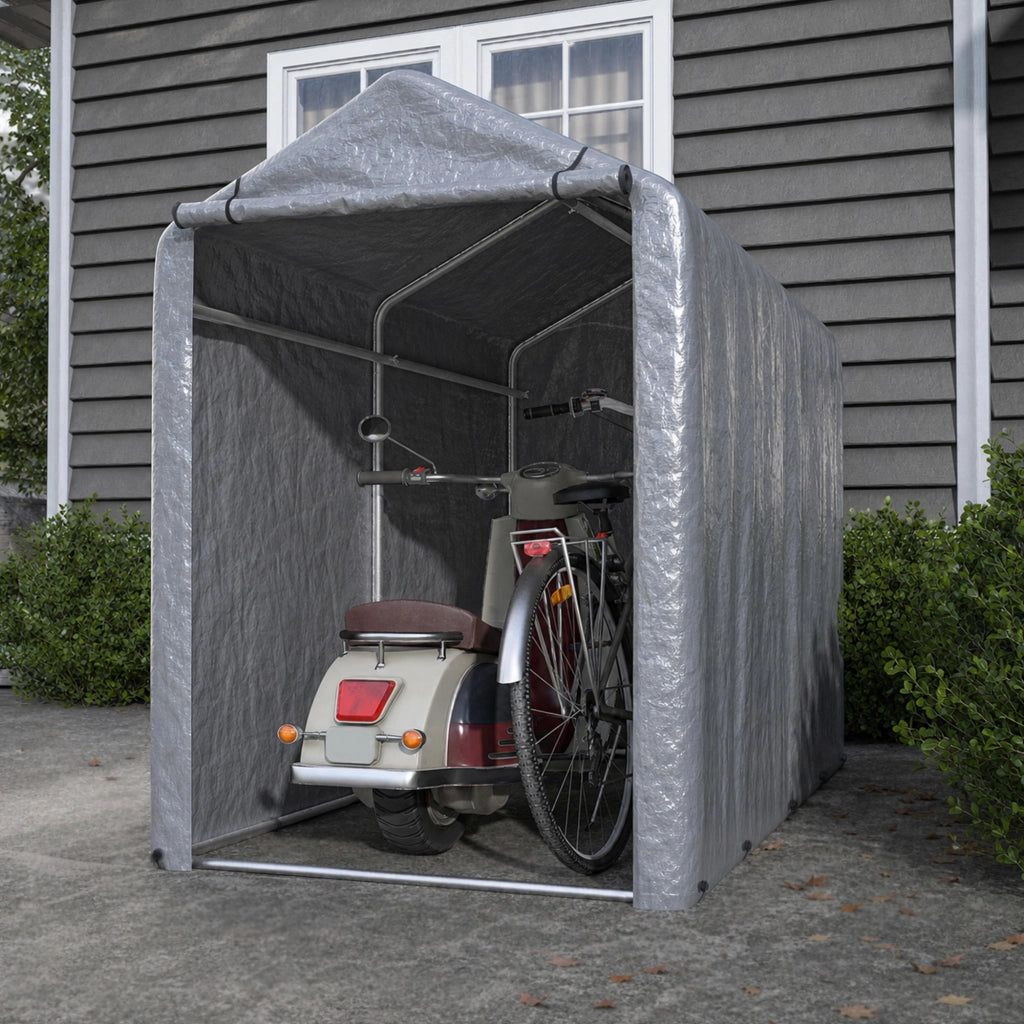 Garage Bici 100x187x160 cm Grigio con Telo PE 170 g/m² Impermeabile, Telaio Zincato e Doppia Cerniera