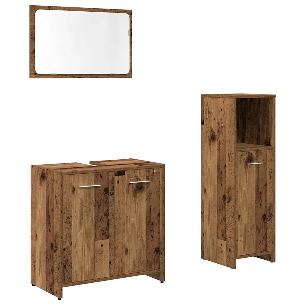 Set Mobili da Bagno | Armadio da bagno 3 pz Legno Antico in Legno Multistrato