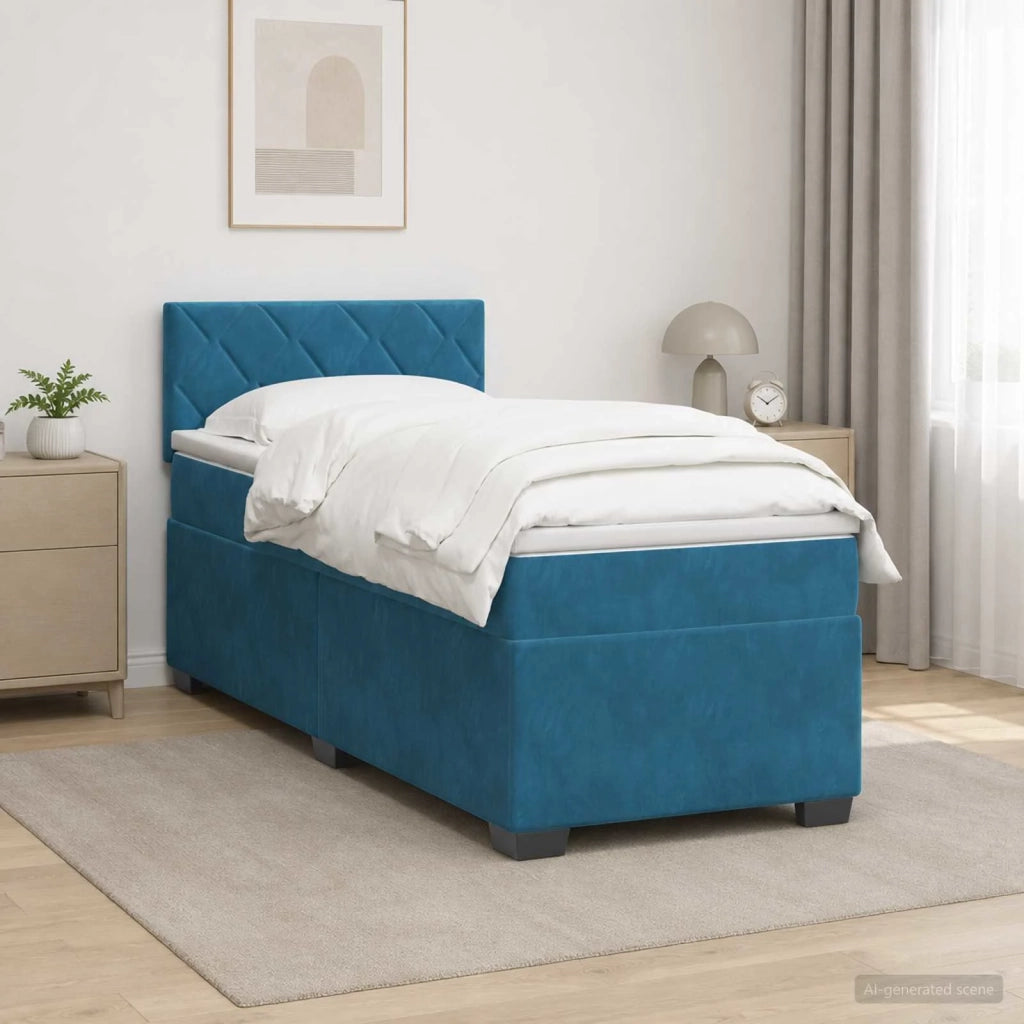 Letto con Box Spring, Materasso e LED Blu 100 x 200 cm Velluto 3452130