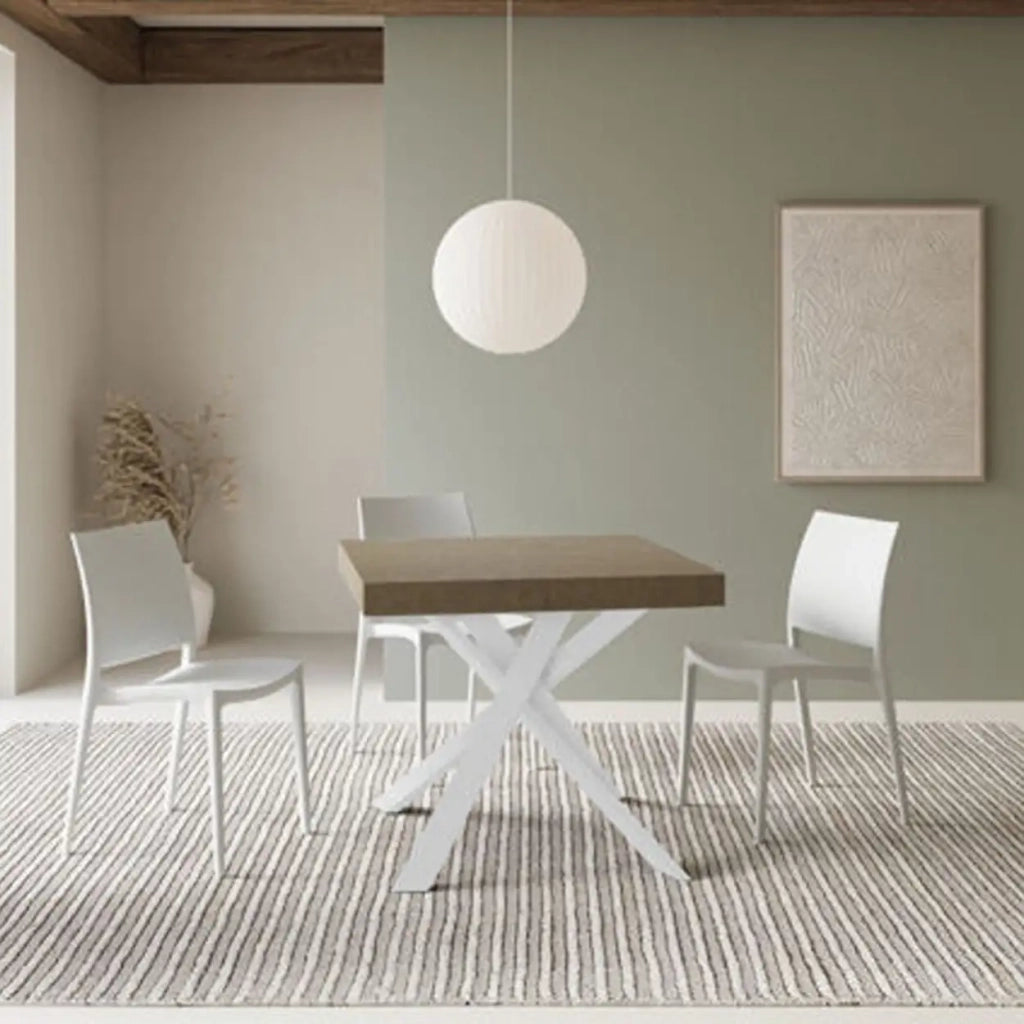 Tavolo allungabile 90/194x90 cm Clerk tortora gambe bianche