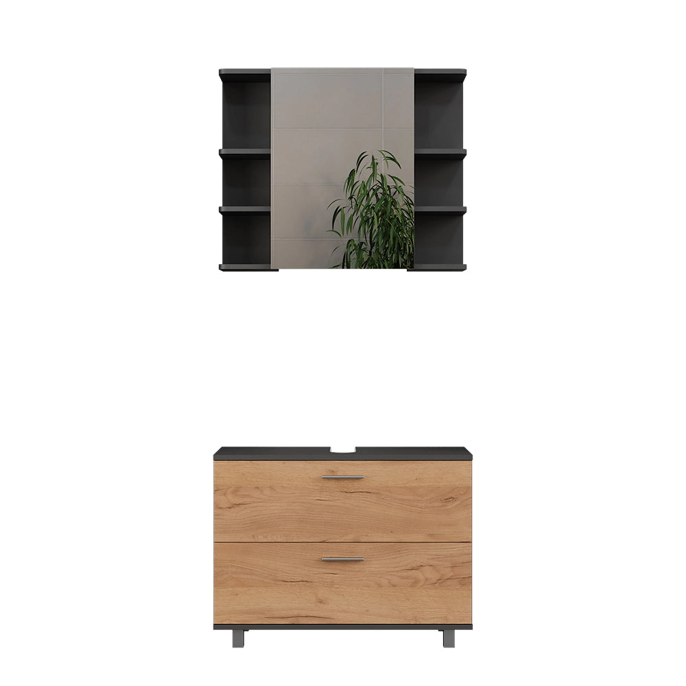 Vicco Set di mobili da bagno Quercia dorata/antracite 2 parti, base 80 cm