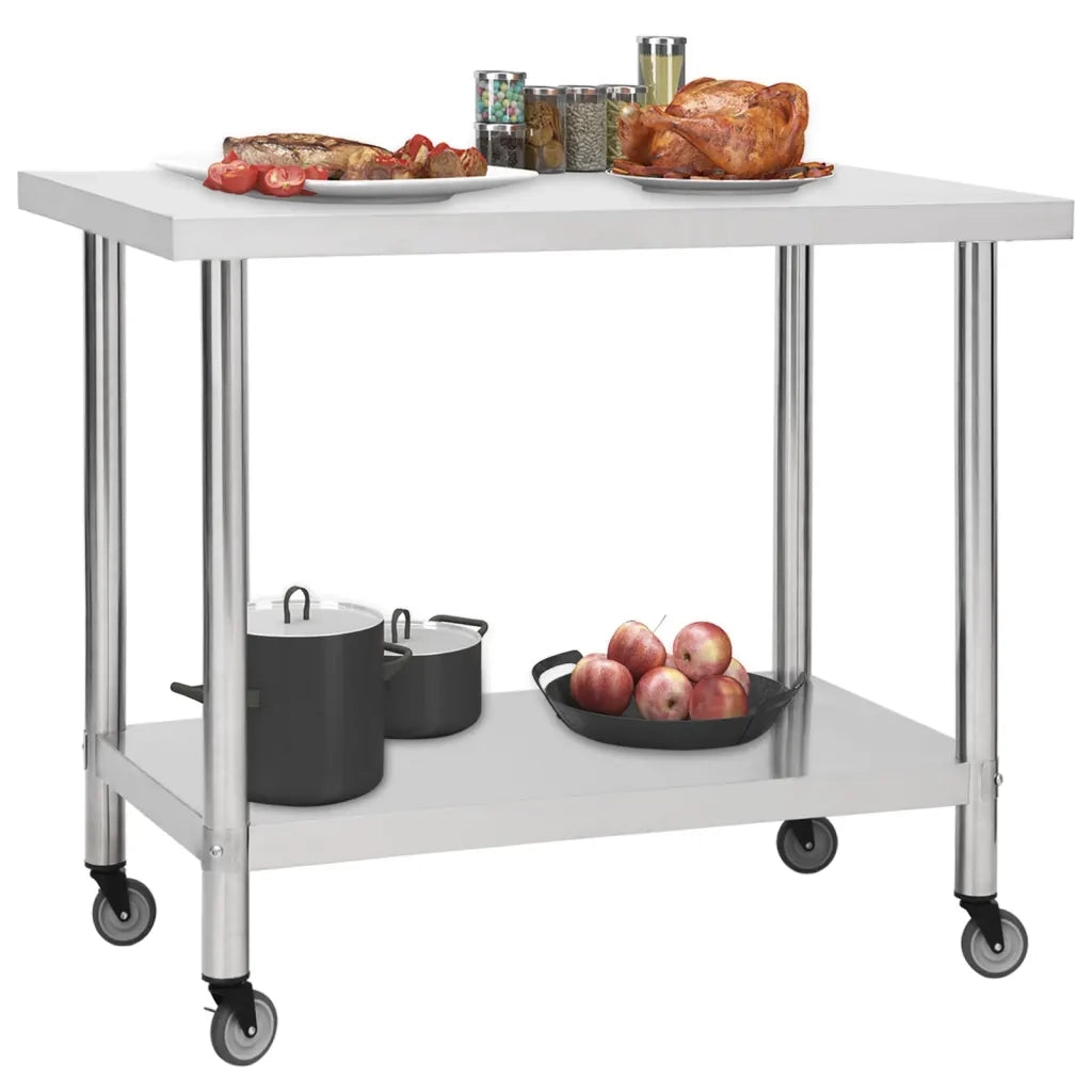 Tavolo da Lavoro Cucina con Ruote 80x60x85 cm in Acciaio Inox CFW3776171