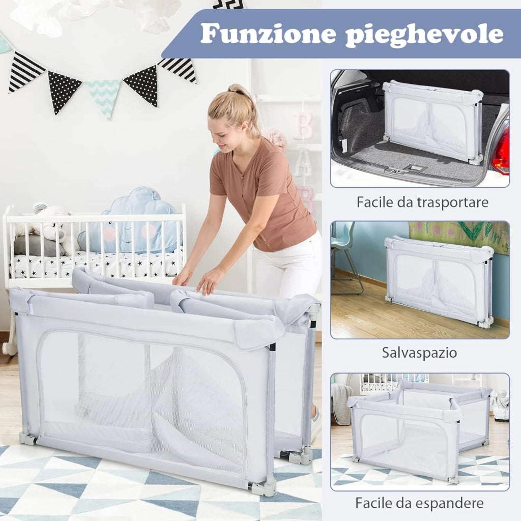 Recinto per Bambini, Box Pieghevole per Bambini con Rete Traspirante, Centro Attività per Neonati con 50 Palline, Box Giochi per Bambino 0-3 Anni (Grigio, ‎124 x 124 cm)