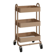 Carrello di servizio mobile contenitore per cucina/soggiorno con 3 cestelli acciaio 79 x 46 x 35 cm marrone chiaro 03_0009229