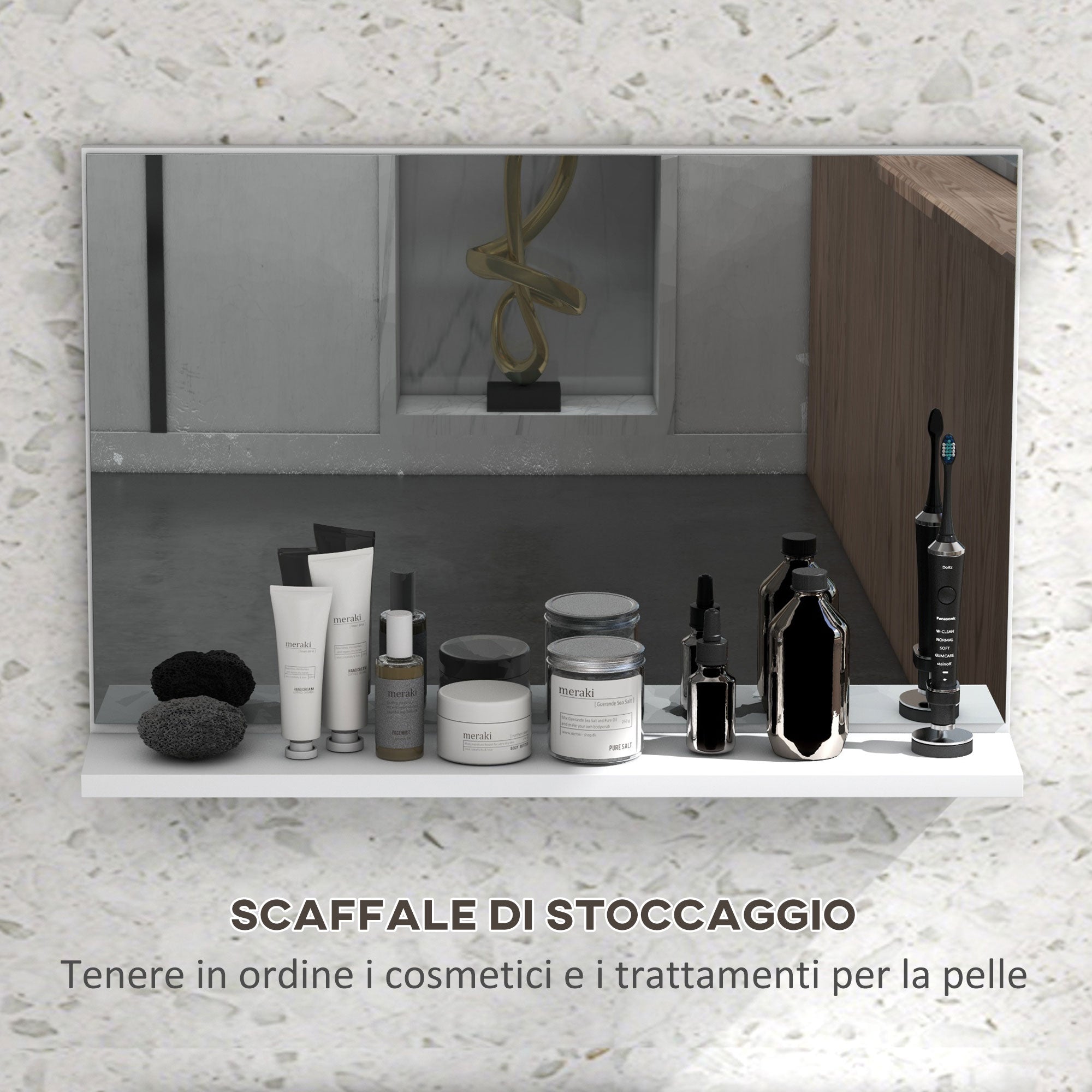 Specchio Bagno a Parete 60x12x40 cm con Mensola Bianco