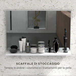 Specchio Bagno a Parete 60x12x40 cm con Mensola Bianco