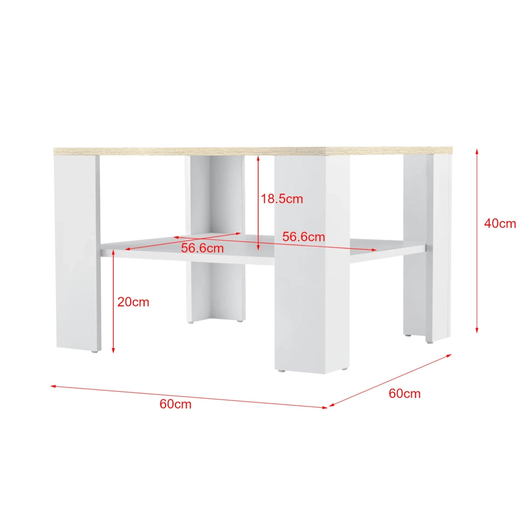 Tavolino da caffè 60 x 60 x 40 cm effetto bianco e rovere 03_0008432