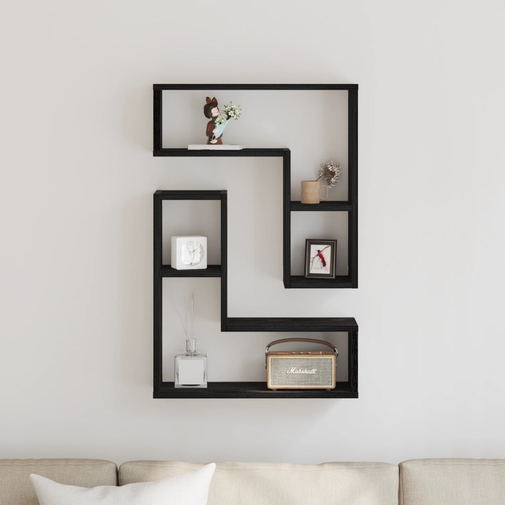 Ripiani da parete , 2 pezzi, Nero Rovere, 50x15x85 cm, Legno ingegnerizzato