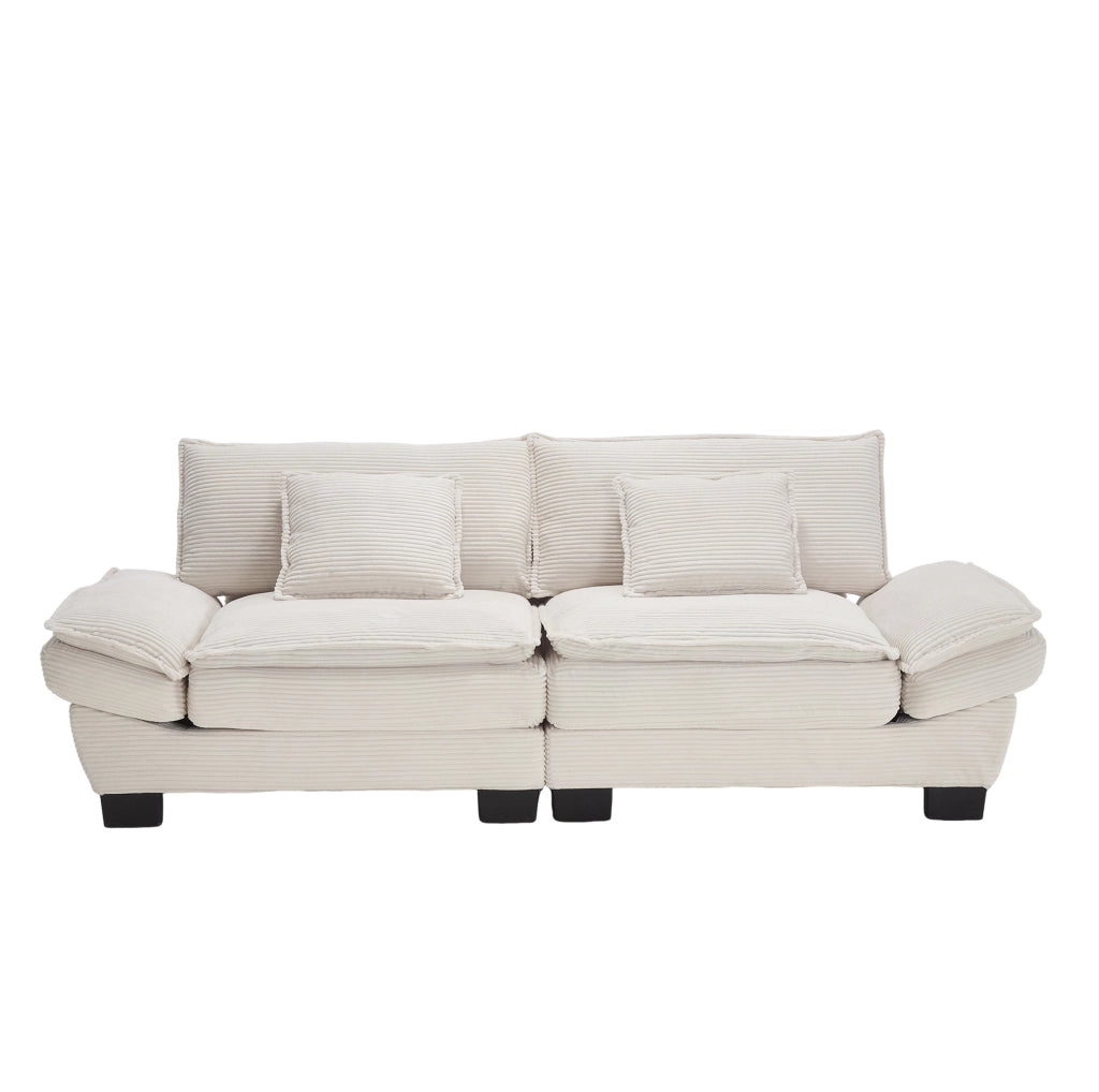 Divano a 2 posti 224x81x81 cm in velluto beige con braccioli, per soggiorno e ufficio –