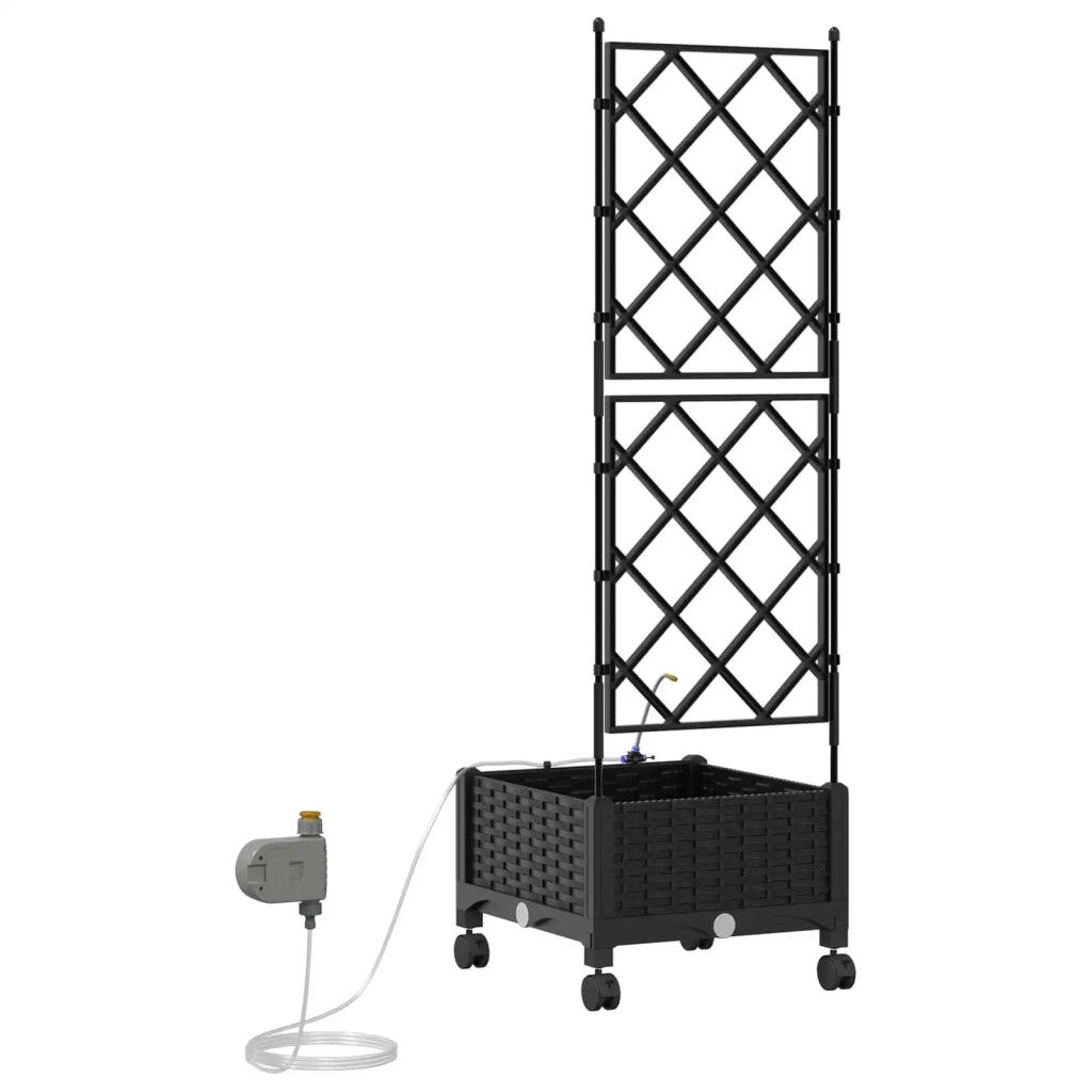 Vaso da Giardino con Irrigazione e Ruote Nero 40 x 40 x 132 cm 3422945