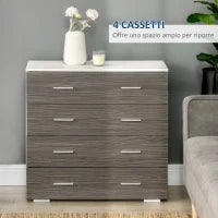 Cassettiera Camera da Letto, Comò Camera da Letto con 4 Cassetti con Maniglie in Alluminio e Struttura in Legno, per Soggiorno e Sala da Pranzo, 76x35x72cm, Bianco e Grigio