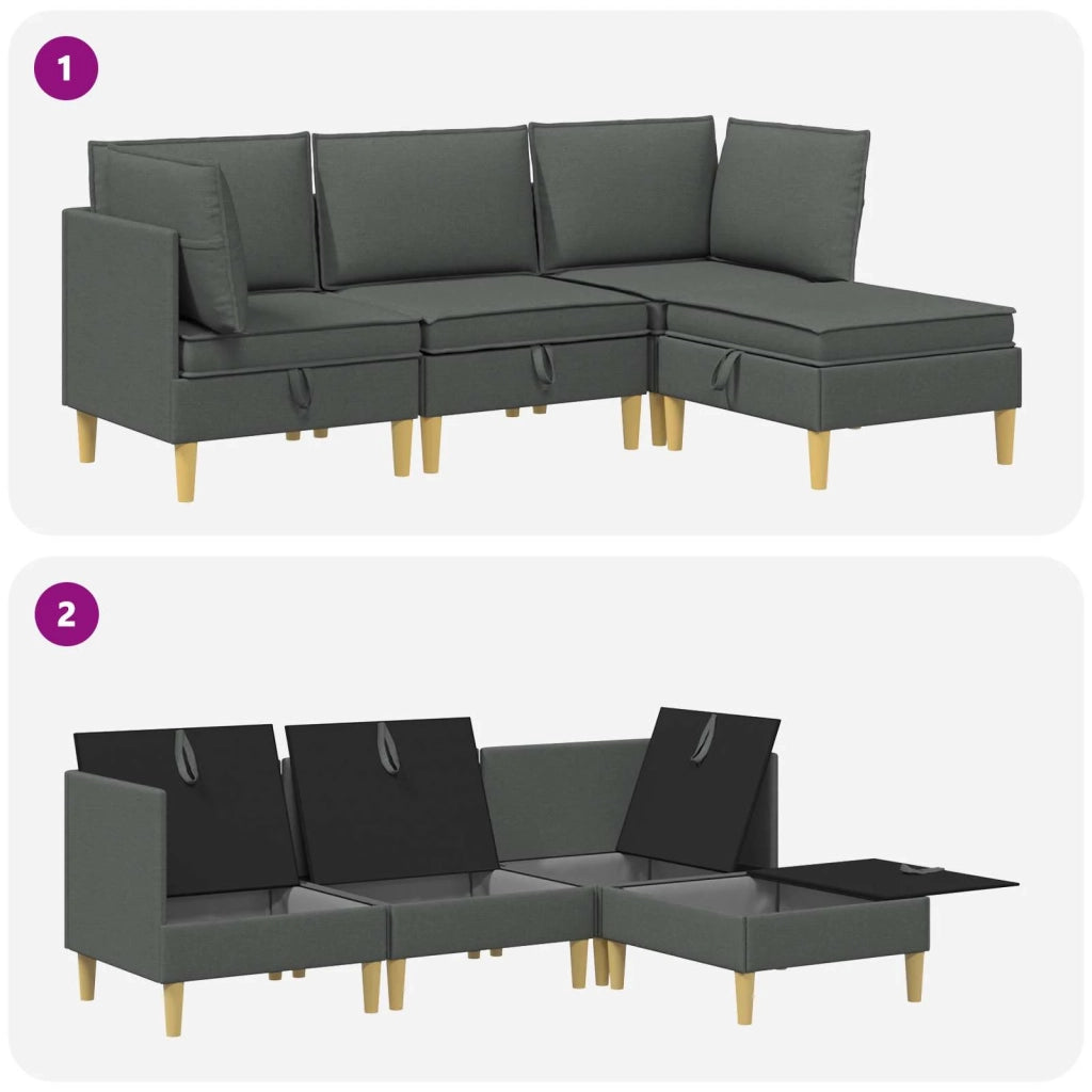 Set di divani modulari con spazio di archiviazione 4 pcs