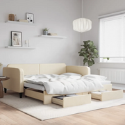 Divano Letto Estraibile con Cassetti Crema 100x200cm in Tessuto 3196861