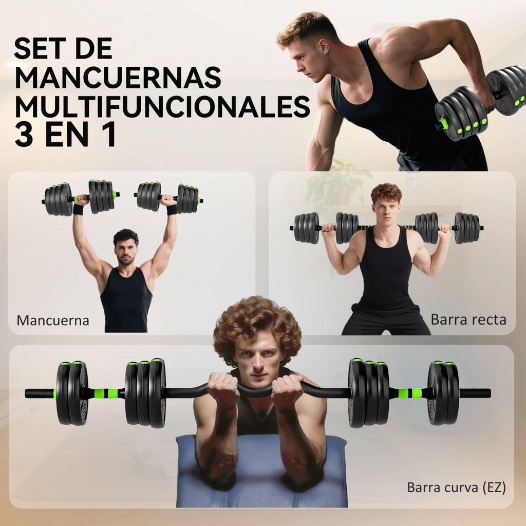 Set di manubri regolabili 30 kg 3 in 1 ¨C zephmum ¨C verde