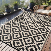 Tappeto Esterno Resistente all'Uso Esterno, Piastra di Plastica Resistente ai Raggi UV, Invertibile, Ripiegabile, Lavabile, Mat per Balcone, Giardino e Terrazza (270 x 360 cm, Nero & Beige)