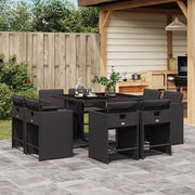 Set da Pranzo da Giardino 9 pz con Cuscini Nero in Polyrattan 3211195