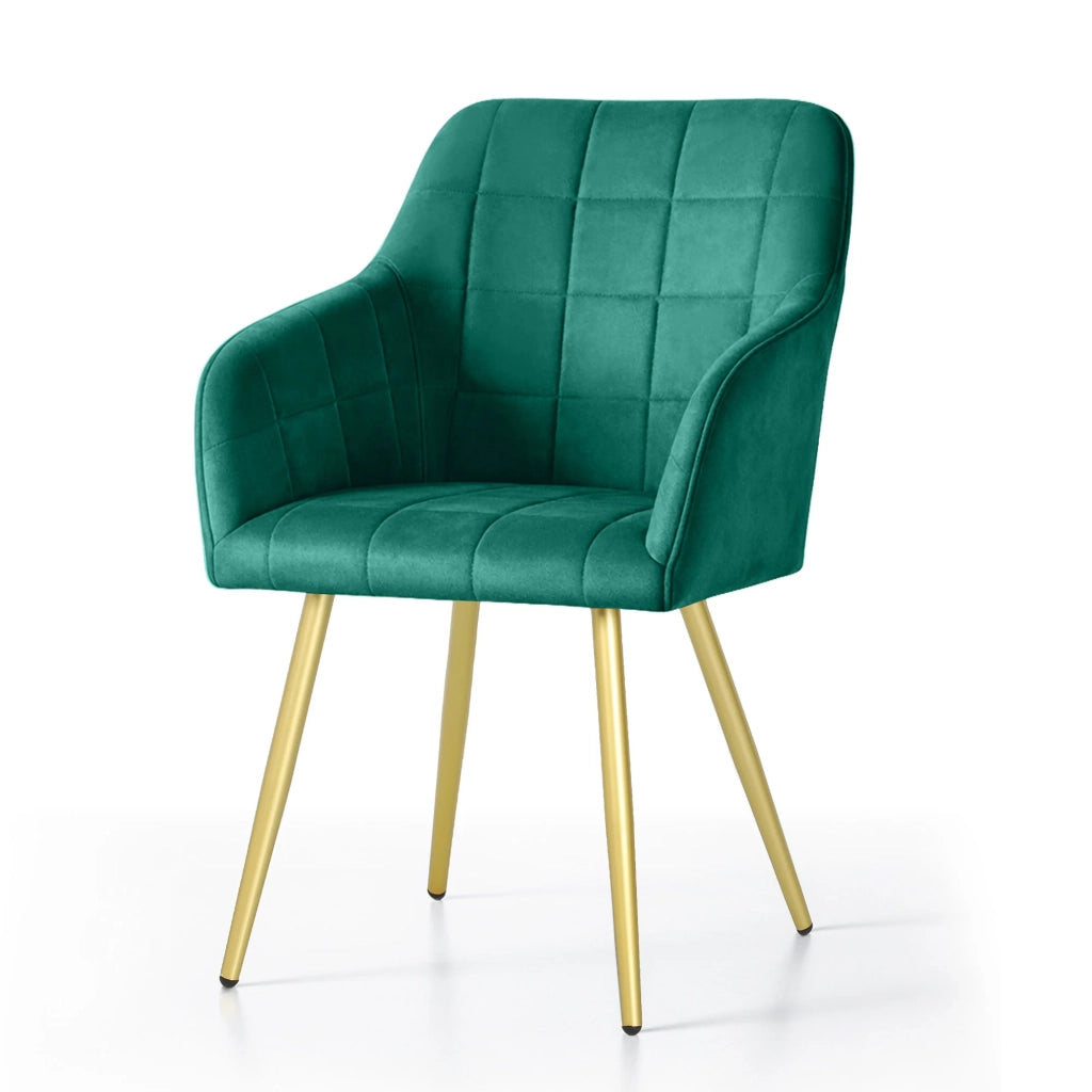 Set di 4 Sedie imbottite con cuciture quadrate LUXANO Verde Bottiglia gambe oro
