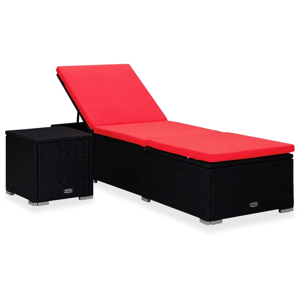 Lettino prendisole sedia a sdraio lettino prendisole letto da giardino mobili da esterno per patio con cuscino e tavolino da tè resina intrecciata rossa 02_0012458