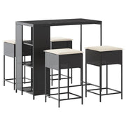 Set Bar da Giardino 5 pz | Set Salotto da Giardino con Cuscini in Polyrattan Nero